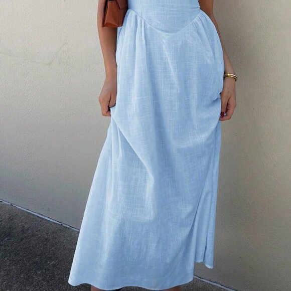 Blue Elegant Women's Hanging halter Neck Long Dress - Picture 10 of 11
